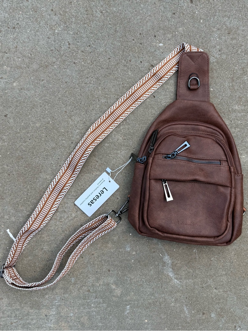 Leather Sling Crossbody Bag for Men - Brown